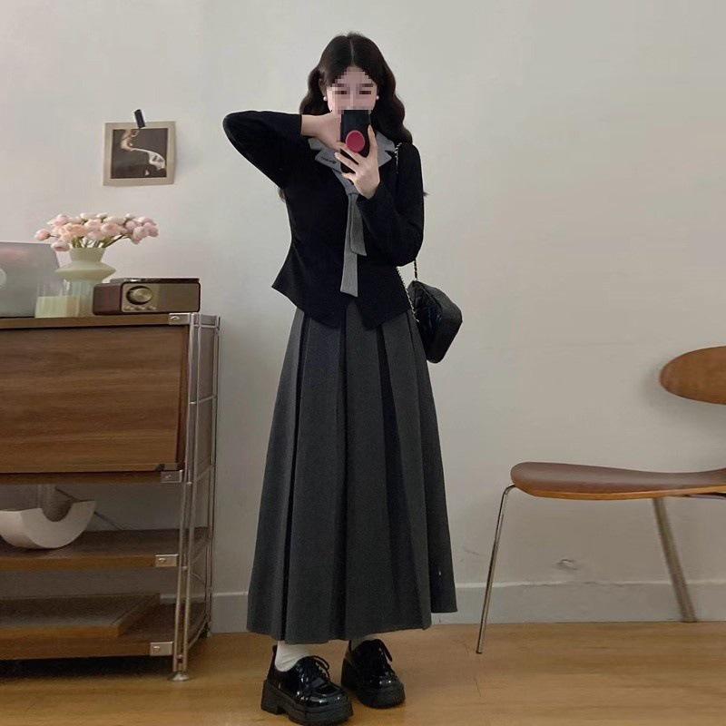 Women's High-Waisted Woolen Pleated A-Line Skirt - Mid-Length, Petite Fit, Autumn/Winter Solid Color Skirt with Good Drape.