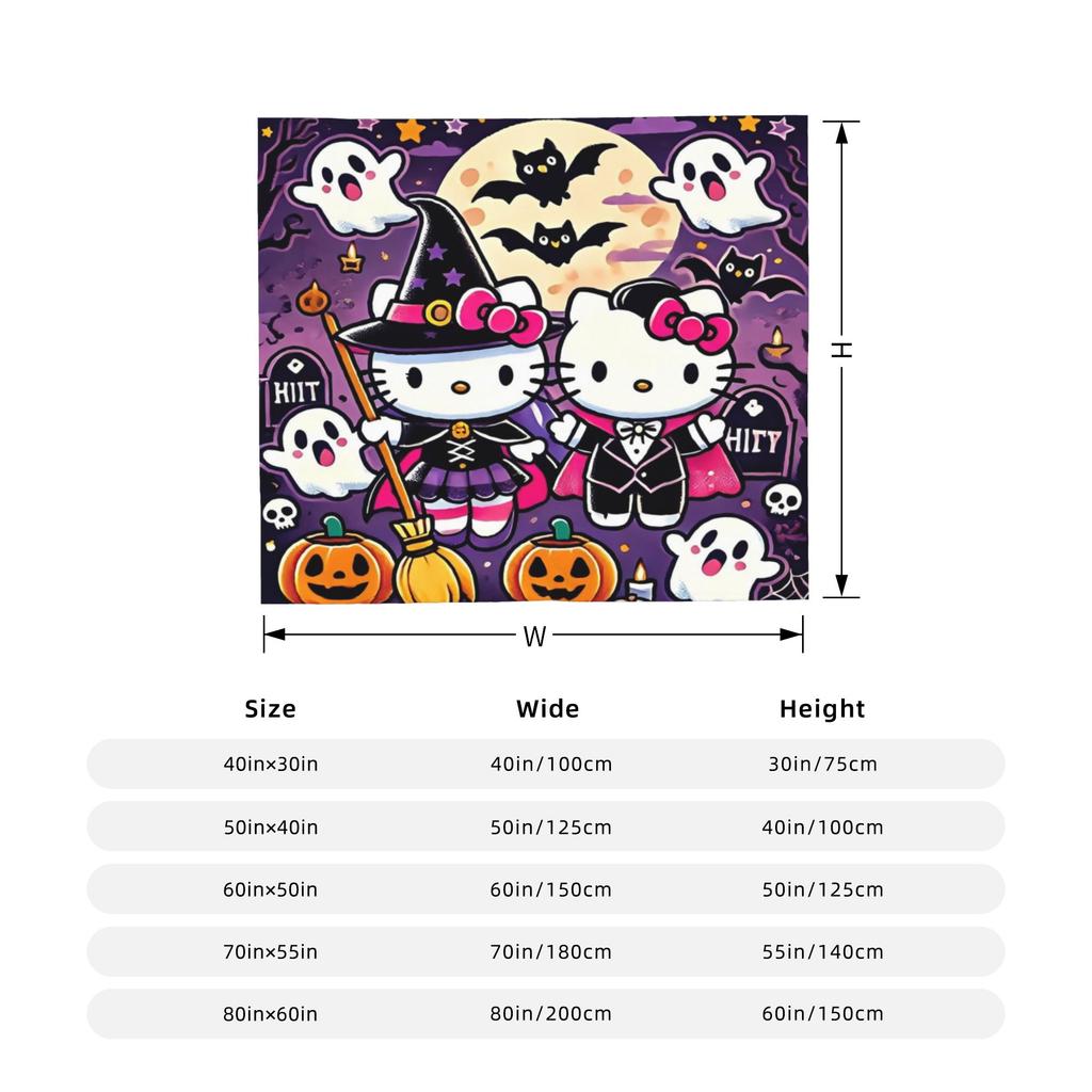 Hello Kitty Halloween Blanket Fleece Spring Autumn Pumpkins  Multifunction Warm Throw Blanket for Sofa Office Bedspreads