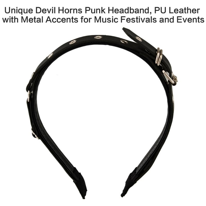 Unique Buckles Punk Headbands PU Leather with Metal Details Halloween Cosplay Headwear for Music Festivals and Event