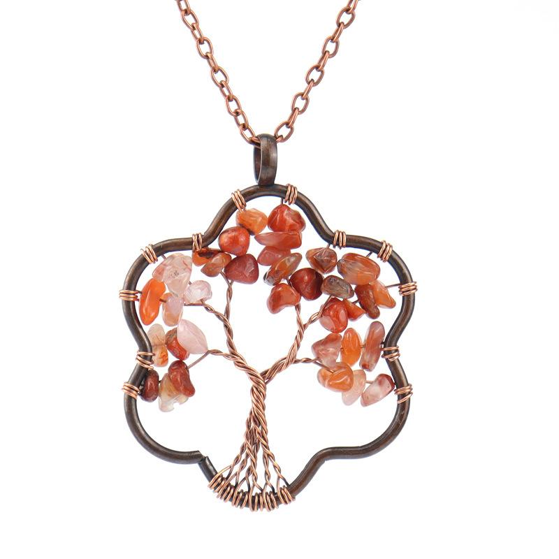 Vintage Winding Tree Root Sunflower Tree Of Life Necklace Gravel Crystal Pendant Necklace N69