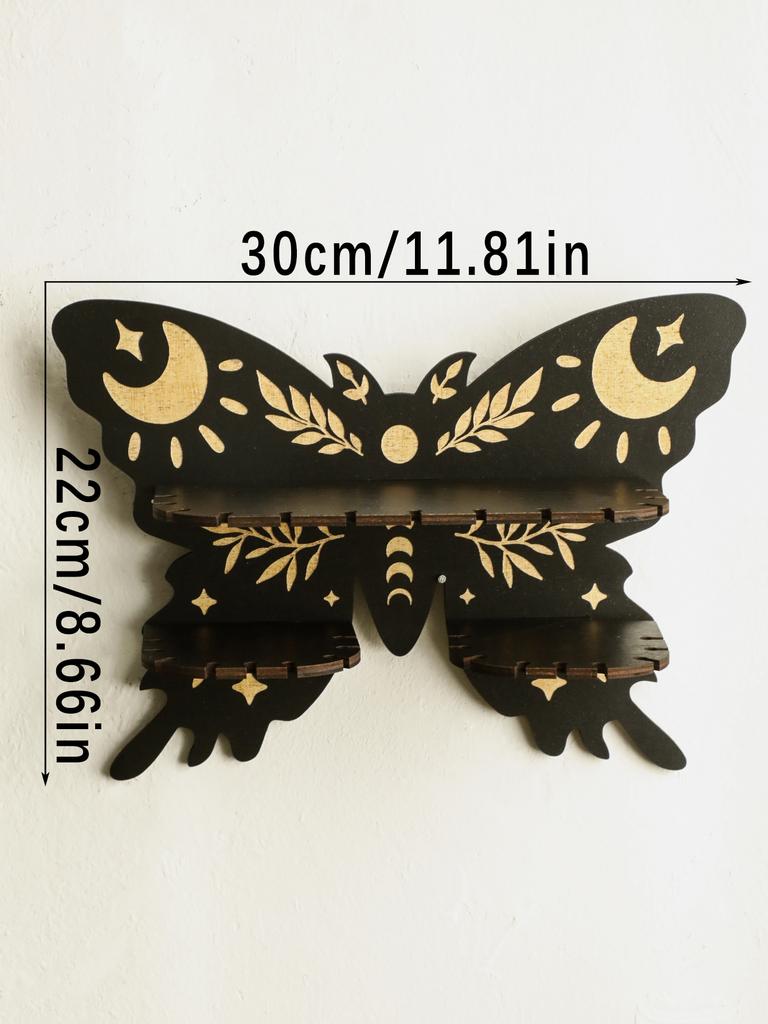 Black Butterfly Display Shelf Star&Moon Wood Floating Wall Shelves for Crystal Stone and Essential Oil Rack Witch Home Decor