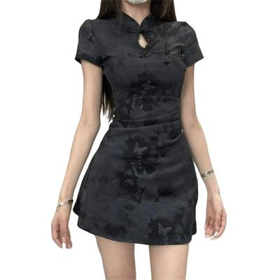 Cheongsam Short Open Tile Party Everyday Outings [Yhsuoxfd] Women's Chinese-style Dress, Lightweight, Stand-Up Collar, Sleeves, Neckline, Dress, Sexy,