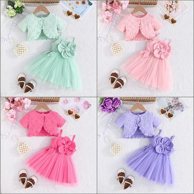 Sommer Stil Kleinkind Trägerkleid + Einfarbige Jacke Modisches Damen Baby 2-teiliges Set