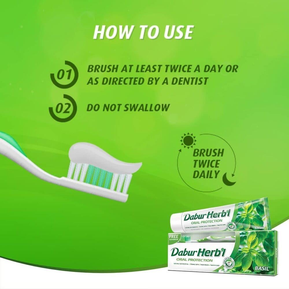Herbal Basil Toothpaste + FREE Toothbrush Dabur
