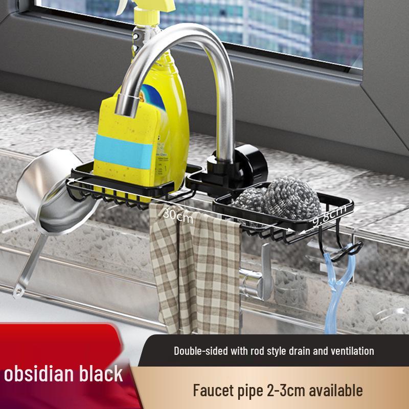 Space Aluminum Sink Organizer: Kitchen Faucet Rack & Sponge Drain Basket