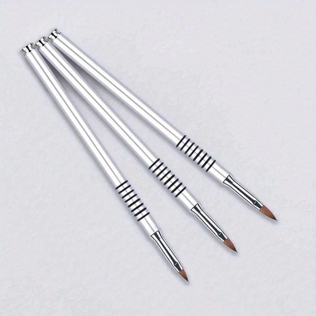 Metal Nail Art Brushes Silver 2, 4, 6 for 3D Carving Crystal Nail Design, Gel Nail Painting Tool