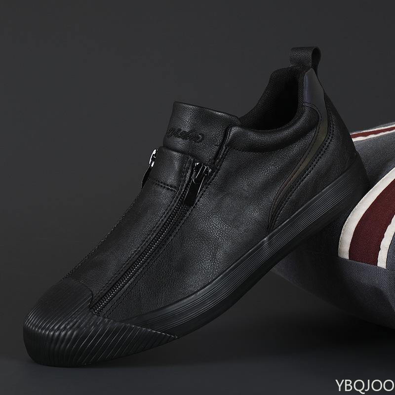 

New trendy Men s Shoes Double zipper casual shoes Versatile fashion sneakers Warm comfortable male leather shoe Homme 39