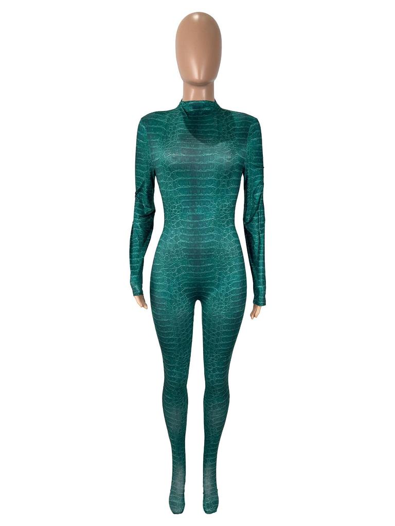Snake Print Long Sleeve Slimming Bodysuit for Women