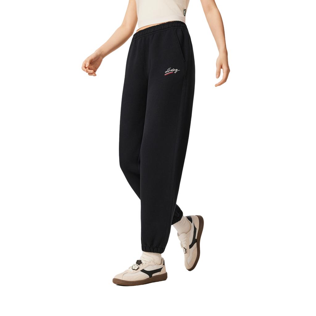 Li Ning Sports Lifestyle Series Letter Embroidery Brand Logo Tapered Knit Joggers Women Joggers AKLV836-2