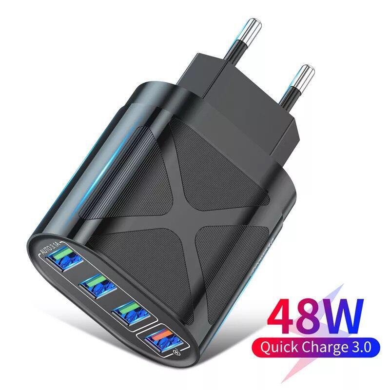 48W QC3.0 4-Port USB Fast Charger with US EU UK Plugs