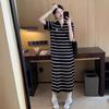 2024 Summer Striped Ice Silk Knit Polo Dress – Loose & Fashionable Design