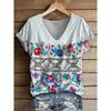 Damen Vintage Klassisch Stilvoll V-Ausschnitt Kurzarm T-Shirt Blumig Geometrischer Print Lässig Reguläre Oberteile Tägliche Kleidung für den Sommer