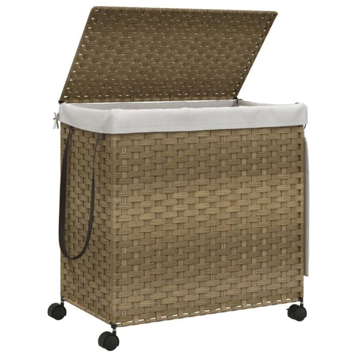 VidaXL Laundry Basket with Wheels 60x35x60.5 Cm Woven Resin 372039