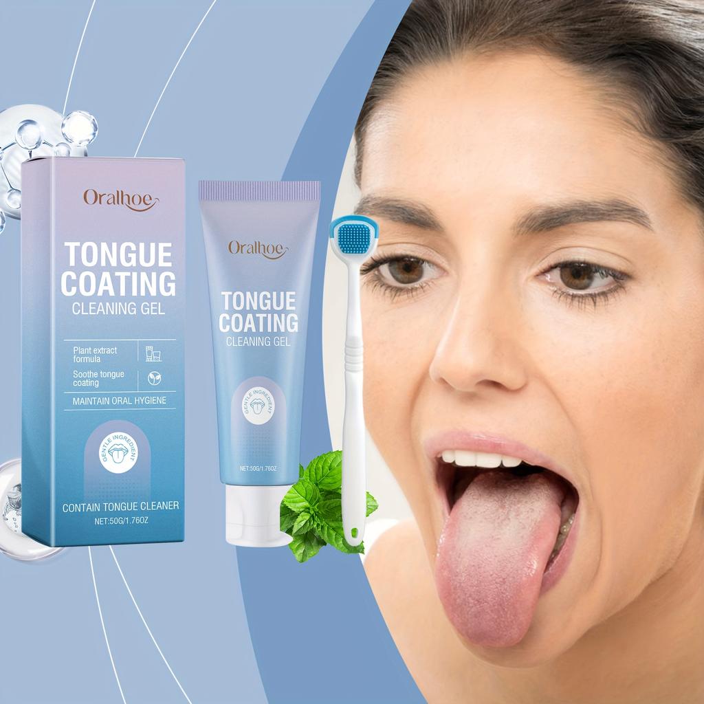 Tongue Cleaner for Remove Tongue Coating Inhibit Oral Bacteria Improve Bad Breath Freshener Tongue Cleansing Gel Toothbrush Set