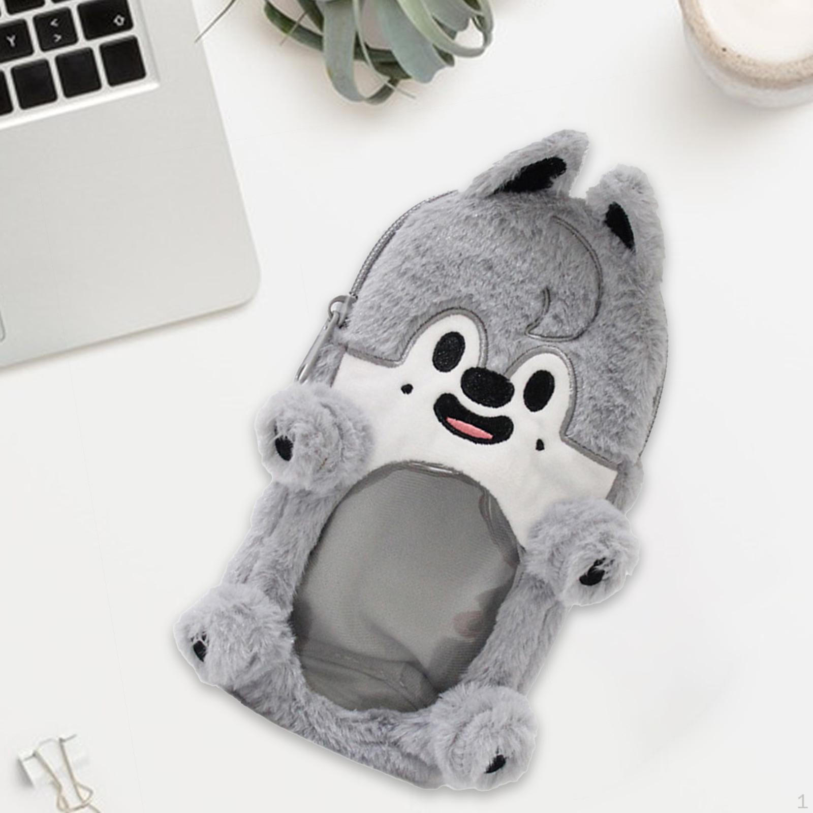 

Photo Card Holder Cover Cartoon Portable Cute Animal Shape Hanging Decoration Storage Bag Gray Wolf