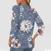Women's Fashion Casual Floral Print V-Neck Decorative Button Three-quarter Sleeve T-Shirt Top