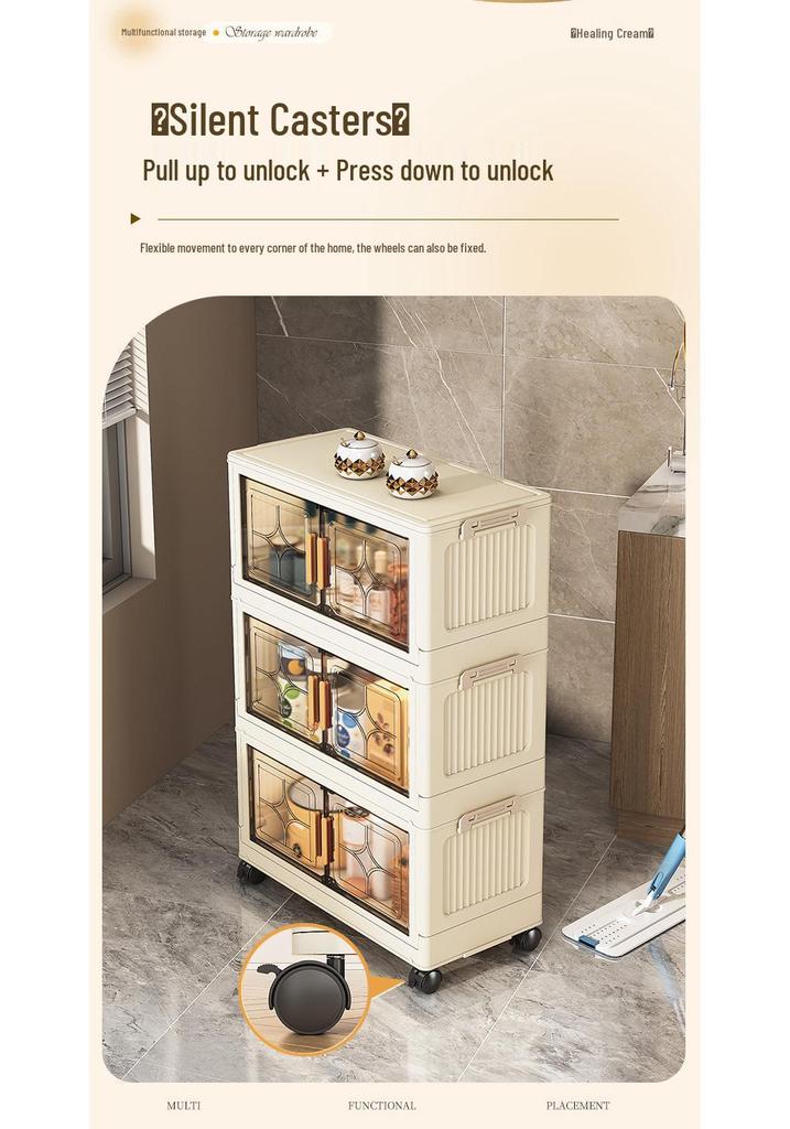 Compact Foldable Multi-Layer Storage Cabinet - No Installation Needed, Solid Color, Ideal for Home Living Room.