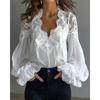 QICED Women's Fashion Casual Solid Color Print Long Sleeve V Neck Blouses & Shirts
