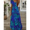 Damen Langes Kleid mit lebhaftem Blau-Grünem Blumendruck