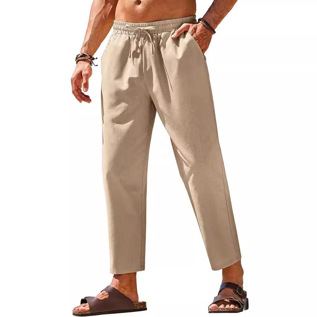 Grenzüberschreitende Amazon Herren Leinen Freizeithose Elastischer Bund Kordelzug Hose Yoga Strand Sommerhose