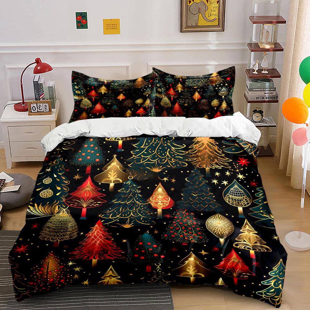 Christmas Tree Festive Pattern Bedding Duvet Cover Set Duvet Cover Pillowcases (1*Duvet Cover 2*Pillowcases, without duvet insert)