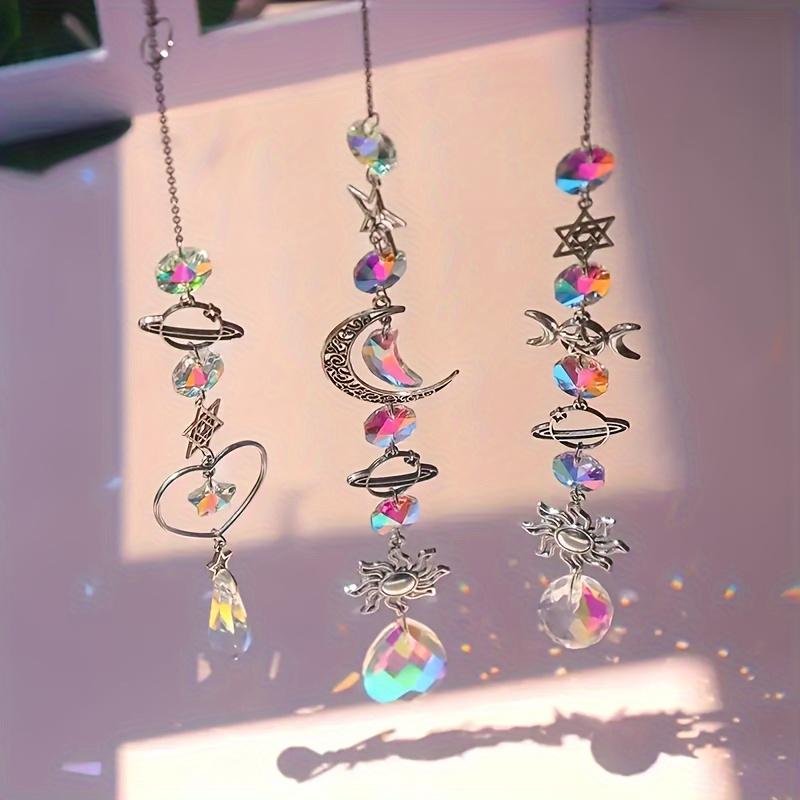 Crystal Moon & Sun Wind Chime with Diamond Prism Vibrant Rainbow Dream Catcher for Home and Garden Decor