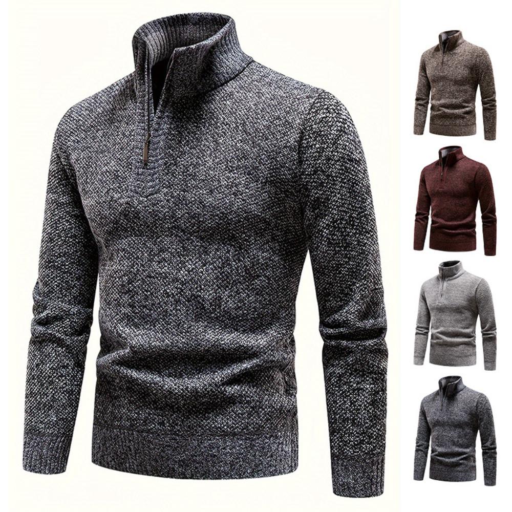 Autumn Winter Men Knitted Pullover Half Zip Stand Collar Long Sleeve Ribbed Cuff Slim Fit Warm Daily Office Business Casual Men Sweater Jumper