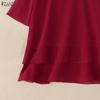 ZANZEA Women Casual Sheer Mesh Splice Round Neck Short Sleeve Blouse