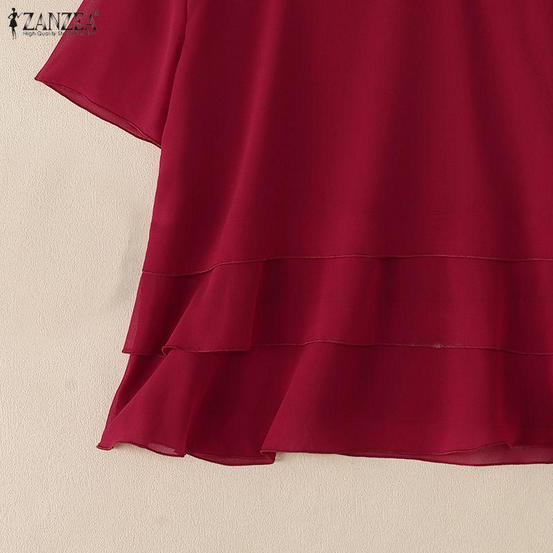 ZANZEA Women Casual Sheer Mesh Splice Round Neck Short Sleeve Blouse