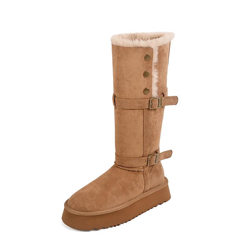 Tall tube velvet thickened snow boots winter thick-soled warm medium and long tube snow cotton boots cotton shoes