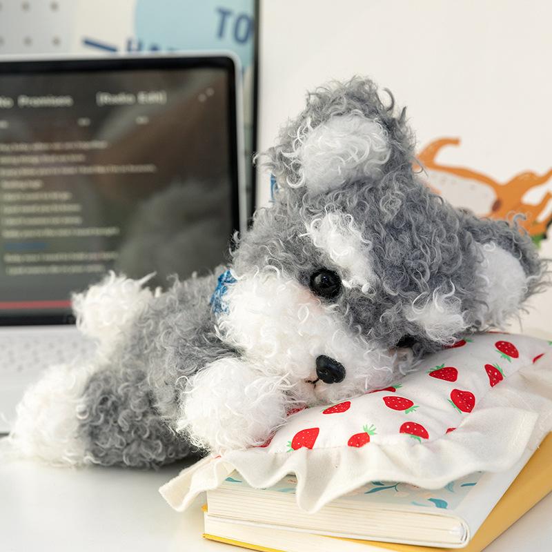 Cute Simulation Schnauzer Doll Plush Toy Curly Dog Child Soothing Sleeping Doll Birthday Gift
