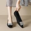 Spring 2025 Rhinestone Pointed-Toe Chunky Heel Loafers for Women