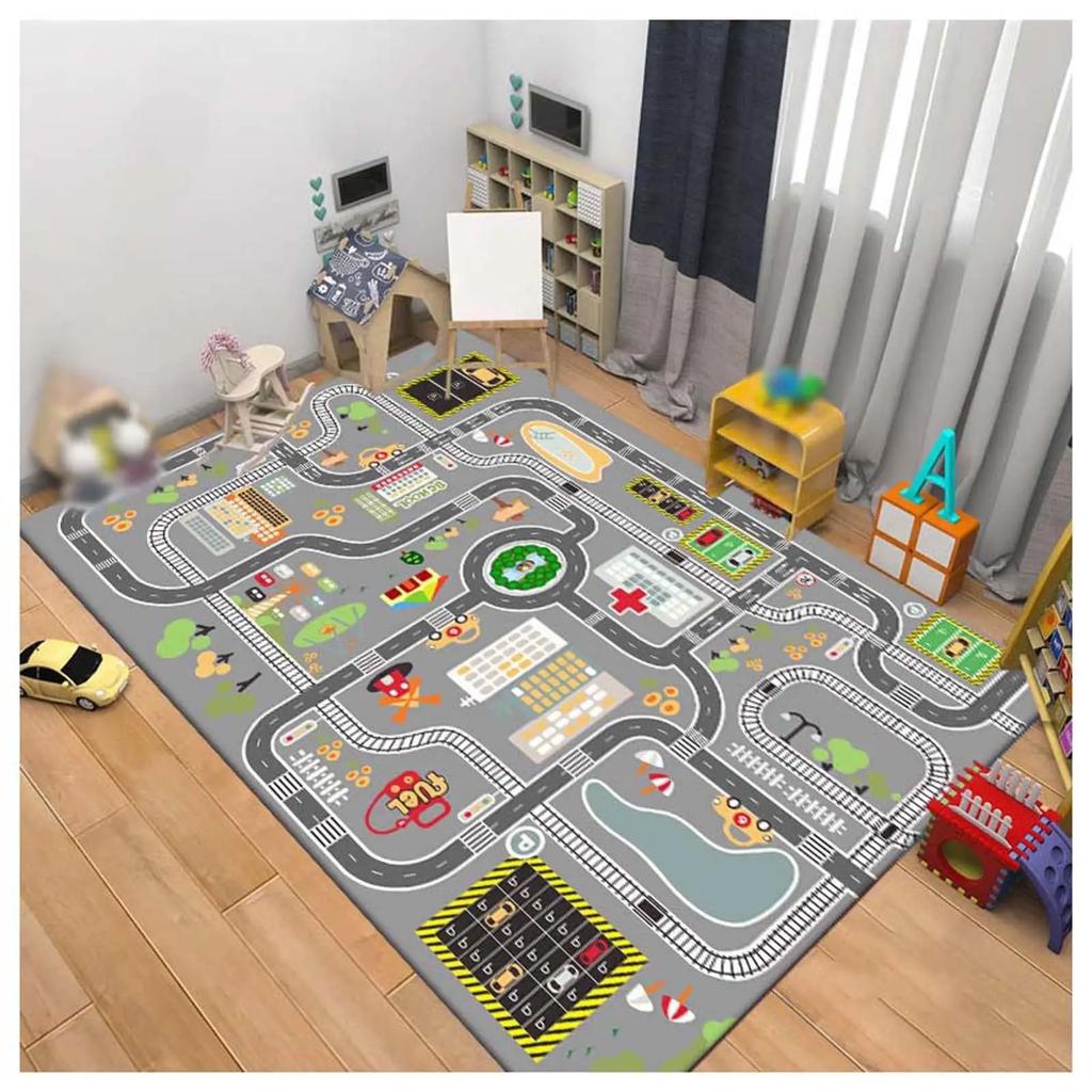 Children's Play Room Carpet , Road and Street Traffic Carpets Puzzle Game Floor Mat for Bath Living Room Baby Room Bedroom Decor
