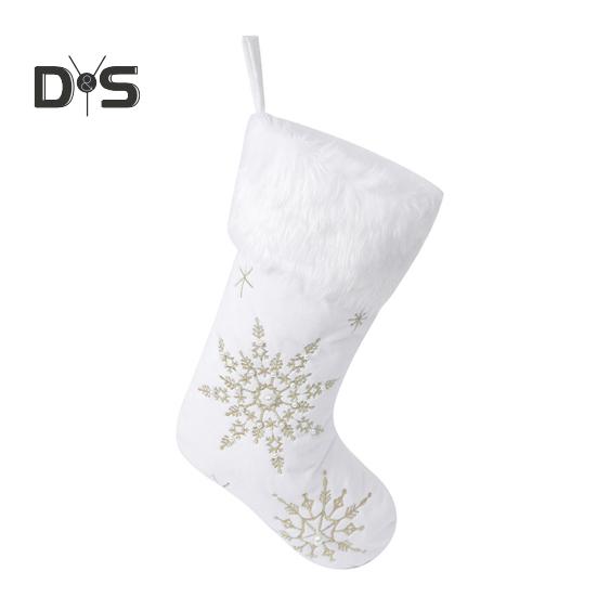 

Рождественские чулки, вышитые снежинками, подвесные носки с плюшевой кромкой, праздничный домашний декор, подарочные чулки для рождественской вечеринки золотистый