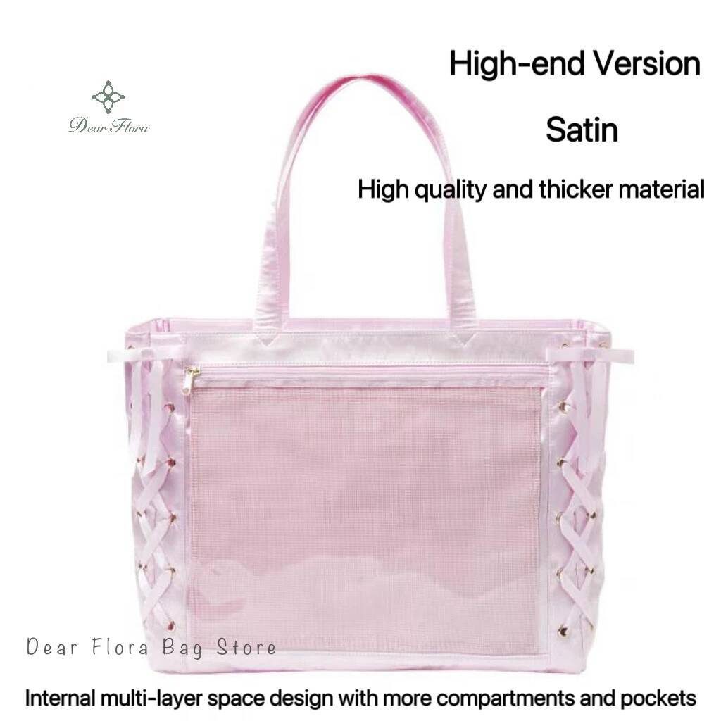Japanese Sweet Women Ribbon Ita Bag Fashion Large Capacity Tote Bag Aesthetic Shoulder Bag Cute Lolita Girl Transparent Handbags