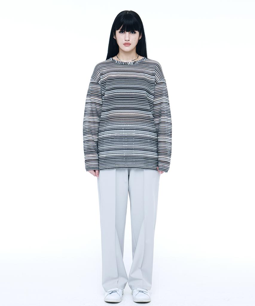 C WEAR BY THE GENIUS Oversized See-Through Craft Knit Pullover Black