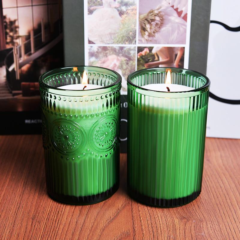 Scented Candle Retro Embossed Sunflower Glass Vertical Pattern Engraved Thickened Glass Scented Candle