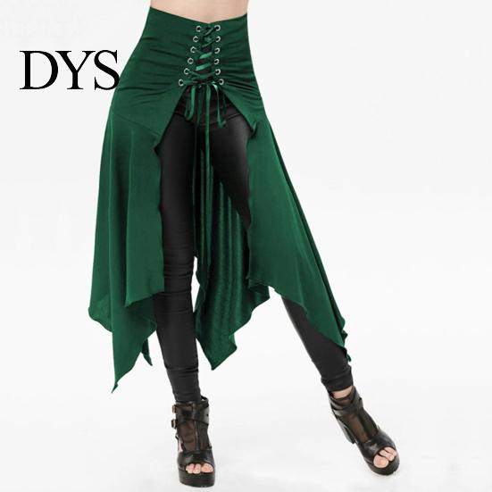 Breathable Ladies Skirt Hollaween Costume Steampunk Style Gothic Cosplay Irregular High Adjustable Waist Long Lace Up Patchwork Solid Color