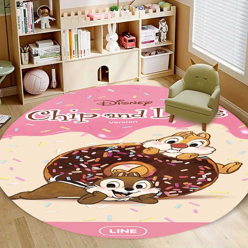 Mielas Chip 'n' Dale paveikslėlio apvalus grindų kilimėlis, namų kilimo dekoracija, animacinis sveikinimo durų kilimėlis, neslystantis ir atsparus dėmėms.