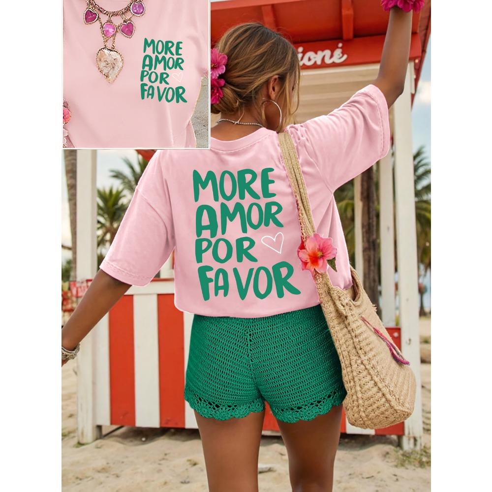 

Женские хлопковые футболки с коротким рукавом More Amor Por Favor Женская футболка Ретро Испанский Графический топ с изображением любви S