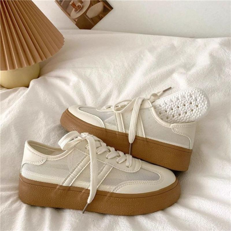 Fashion 2025 Mesh Lace Up Women's Vulcanize Shoes Outdoor Walking Breathable Platform Flat with Sneakers Versatile Ladies Casual Shoes