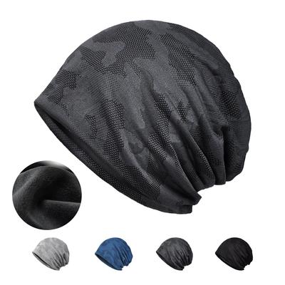Knit Winter Cold Weather Night Cold Weather Plus Sizes Flattering One Size Fits Solid Color Dark [Mmlnrc] Men's Hat, Double-Layered, Fleece-Lined,