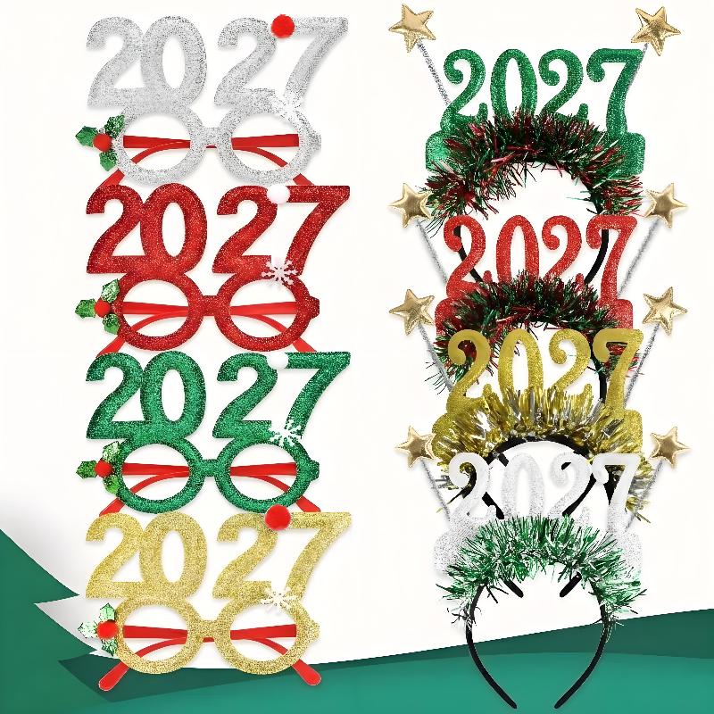 Creative Christmas Star Headband 1/4Pcs Color Strip Design Suitable for 2027 New Year Eve Party Decoration