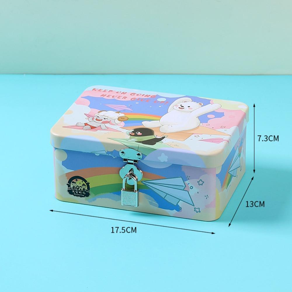 Vintage Tinplate Box Cartoon Print Empty Box High Quality Desktop Storage Case Household