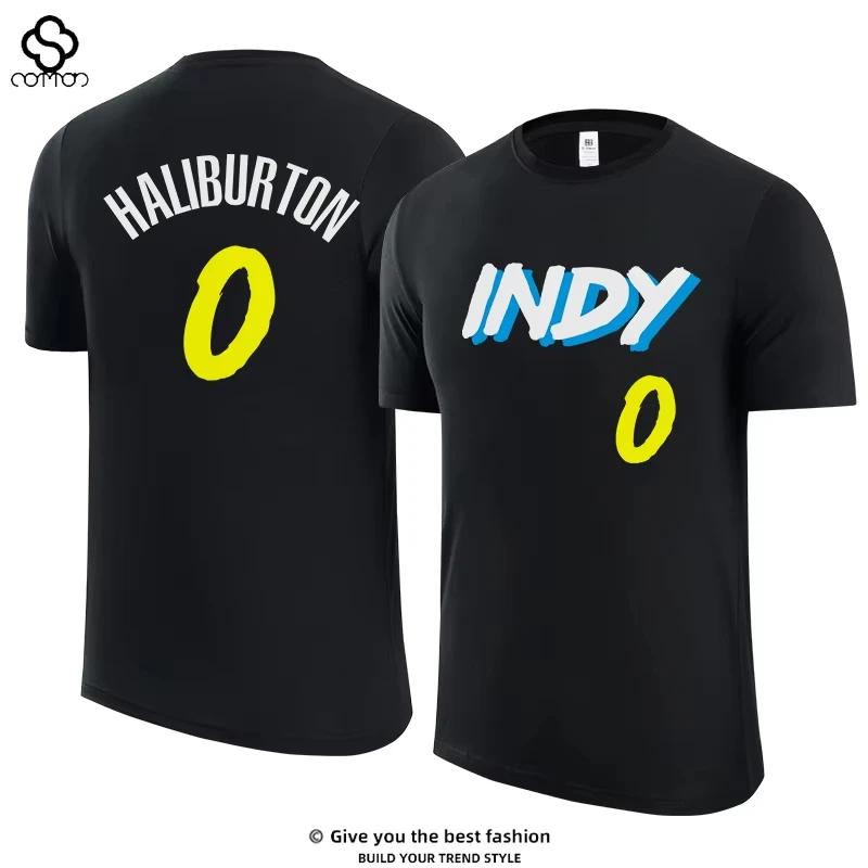 Халлибертон Нет. 0 Футболка с коротким рукавом Indiana City Retro Jersey Мужская и женская Баскетбольная Тренировочная Повседневная Одежда Футболка S