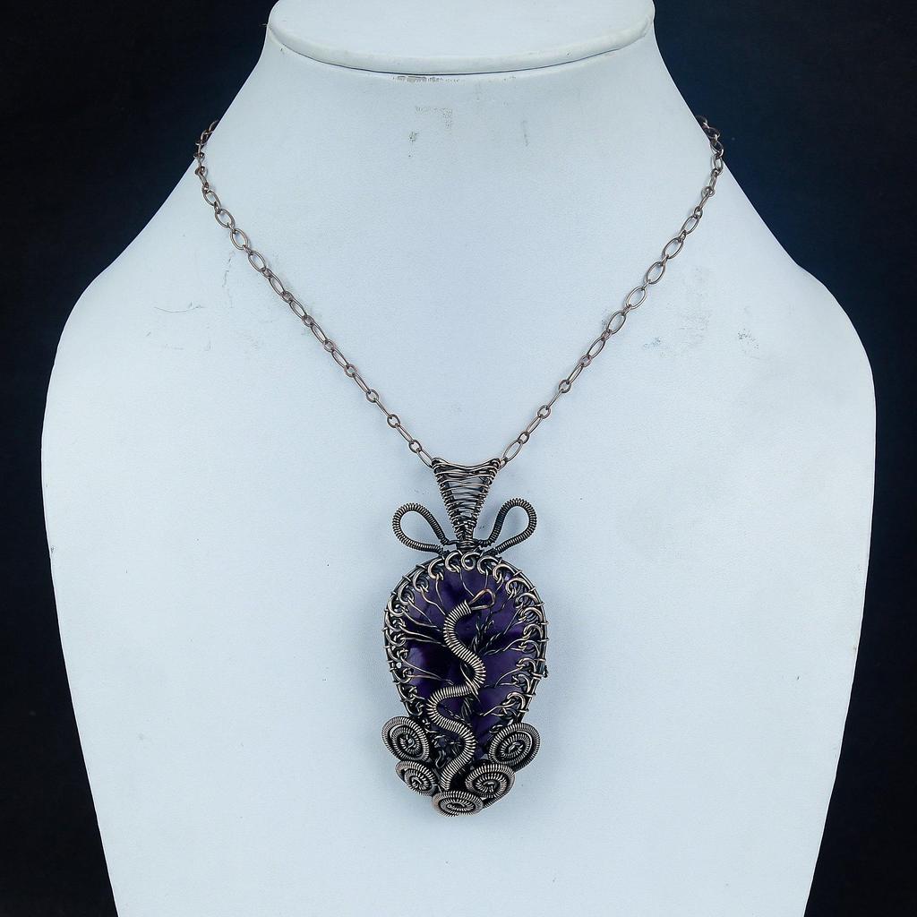 Tree Of Life Amethyst Pendant Gemstone Jewelry, 999 Copper Wire Wrapped  Pendant, Gift For Women Handmade Pendant