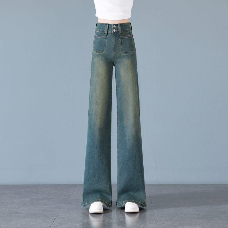 Women's Spring High-Waist Light Color Flare Jeans - Slimming Stretch Design