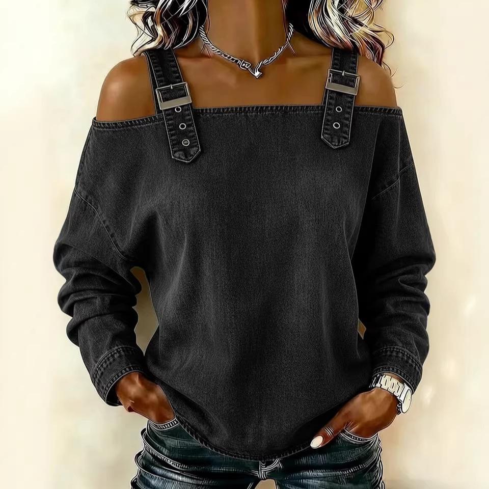 2026 Women's One-Shoulder Strap Long Sleeve Top for Spring, Summer, and Autumn
