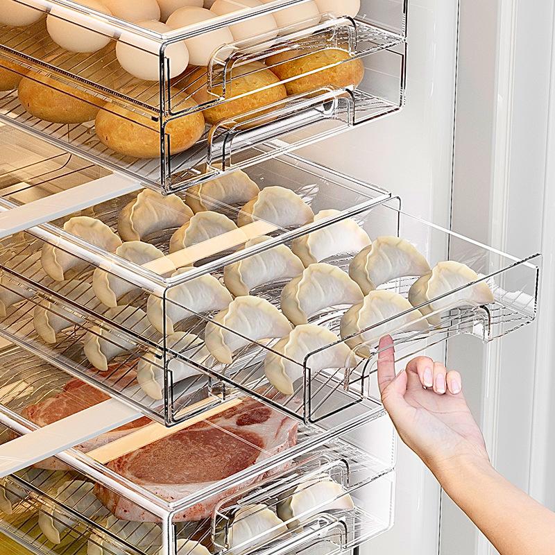 Drawer-style refrigerator storage box can be stacked as a double-layer dumpling box,multi-layer storage organizer