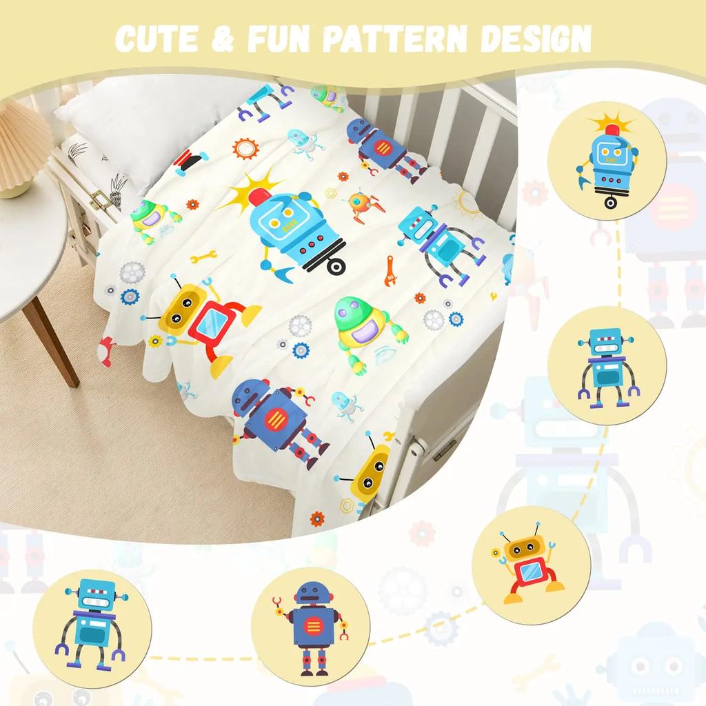 Robot Throw Blanket,Soft Flannel Robot Blanket for Boys Girls,Toddler Design Comfy Warm Quilt Blanket for Bed Sofa,Birthday Gift